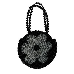 Beaded bag Round retro Flower black geometric
